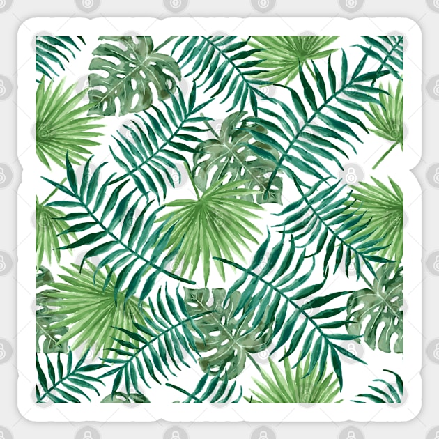 Green Tropical Leaves Pattern Black Sticker by MysticMagpie